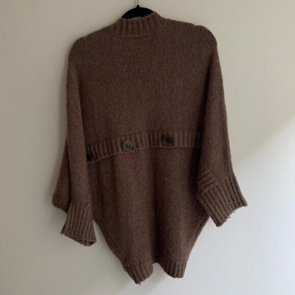 Olive & Oak Cardigan Sweater Cocoon Dolman Sleeve Open front Knit Buttons Brown - Picture 14 of 15